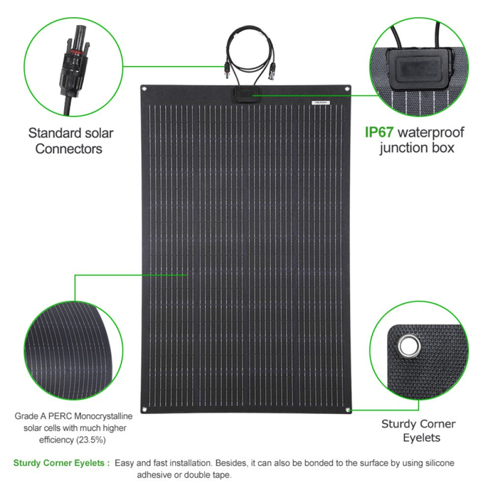 150W 12V Schwarzes flexibles Solarpanel