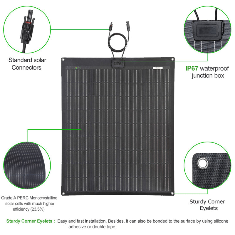 100W Flexible Solar Panel, PERC 9BB Solar Cell
