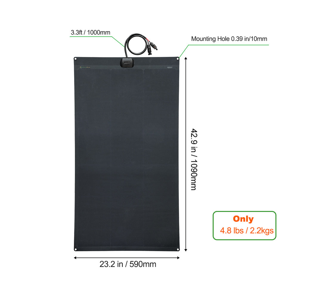 130W Full Black Flexible Solar Panel, 25.8% Back Contact Solar Cell